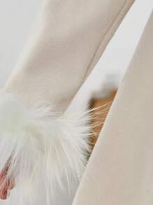 SHEIN Abrigo de manga larga con cuello vuelto, talle ceñido y aplique de borreguito para niñas preadolescentes, estilo casual y minimalista, cómodo, para Navidad