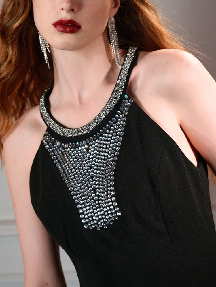 The Great Gatsby x MOTF RHINESTONE DETAIL SLIM FIT HALTER TOP