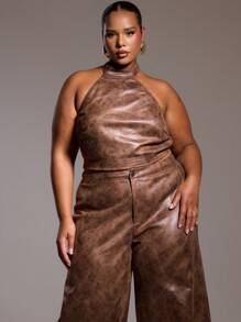 MUSERA Áo kiểu cổ cao giả da cỡ lớn, thích hợp cho đi chơi, gợi cảm, câu lạc bộ, tiệc tùng, hẹn hò, kỳ nghỉ, lễ hội, tiệc tưng bừng, hòa nhạc, Ibiza, lễ hội mùa xuân hè. - màu nâu - Xem 1