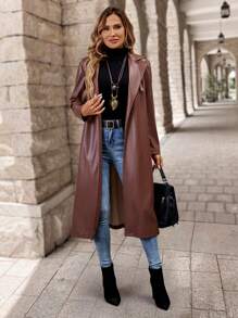 EMERY ROSE 秋季女士时尚立领斜口袋别致夹克 - 棕色 - 查看 6