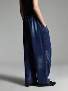 NEON BLANC Men's Casual Loose Denim Effect Washed Wide-Leg Sweatpants