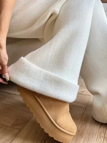 SHEIN EZwear Pantalones casuales tejidos de cintura elástica y unicolor cálidos y gruesos para mujeres