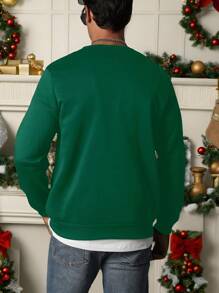 Manfinity Dauomo Men's Letter & Christmas Tree Print Crew Neck Long Sleeve Pullover Sweatshirt, Autumn