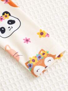 Cozy Pixies 2pcs Baby Girl Cartoon Animal Print Crew Neck Long Sleeve Top & Ruffle Trim Square Collar Cinched Waist Dress Set - Khaki - View 6