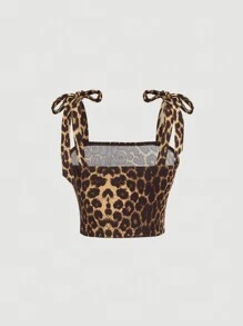 SHEIN MOD Débardeur moulant à col ras-du-cou imprimé léopard froissé, top imprimé tigre, top pirate, tops pour sortir, top léopard, top corset marron, costume de pirate pour femme, costume de diable