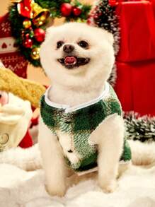 PETSIN 1 件宠物绿色格子双面羊毛保暖狗背心 - 彩色 - 查看 2