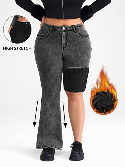 SHEIN BASICS Plus Size Black Elastic Skinny Flare Jeans