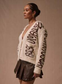 MUSERA Cardigan boutonnée à motif logo, style Y2K, décontracté et mignon pour le printemps, années 90