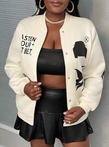 Slaydiva Giacca con cappuccio oversize da donna, con grafica e slogan, di stile casual - Beige - Visualizzare 8