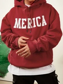 DAZY Men's Autumn Letter Print Drawstring Hoodie Sweatshirt