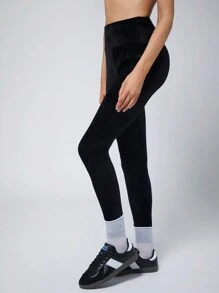 SHEIN EZwear Legging long en velours noir taille haute tout-assorti pour femmes, automne/hiver