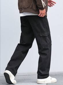 Manfinity Homme Quần Jeans Denim Màu Trơn Dáng Rộng Có Túi Cho Nam - màu đen - Xem 2