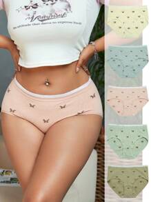 5pcs Women's Plus Size Butterfly Print Hipster Panty Set - Multicolor - View 1