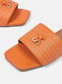 Styleloop 女士方头舒适编织休闲平底凉鞋 - 橘色 - 查看 5