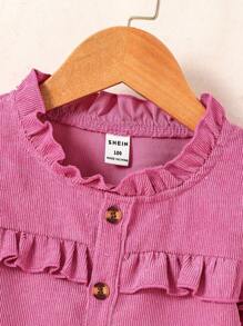 SHEIN Elladie kids 年轻女孩纯色荷叶边长袖衬衫，秋季 - 紫羅蘭色 - 查看 3
