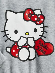 HELLO KITTY AND FRIENDS | SHEIN 年轻女孩灰色可爱休闲卡通印花运动衫和红色波尔卡圆点慢跑运动裤套装 - 紅色 - 查看 7