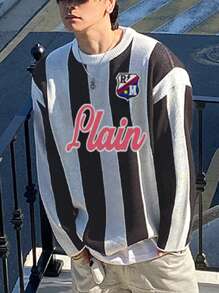 DAZY Men's Striped Letter Patch Sweater, Autumn