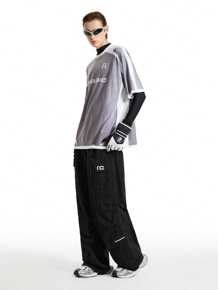 Men's Washed Utility Pockets Embroidered Long Pants