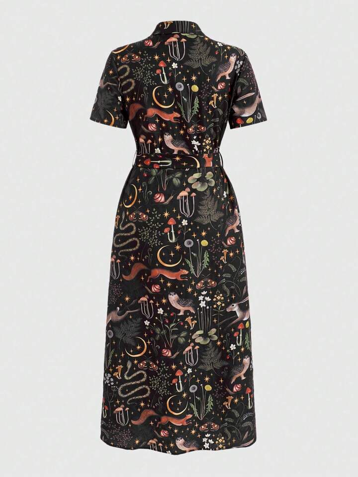 Lo nuevo en Goth Vestido camisero acampanado con estampado