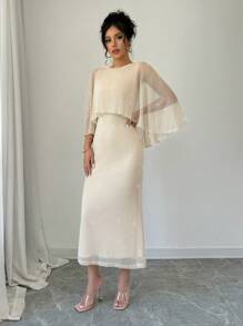 Rafferiza 女士优雅肖像印花雪纺长裙女装