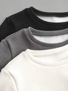 SHEIN EZwear 3 件装 保暖内衬长袖紧身 T 恤，秋冬款 - 黑與白 - 查看 9