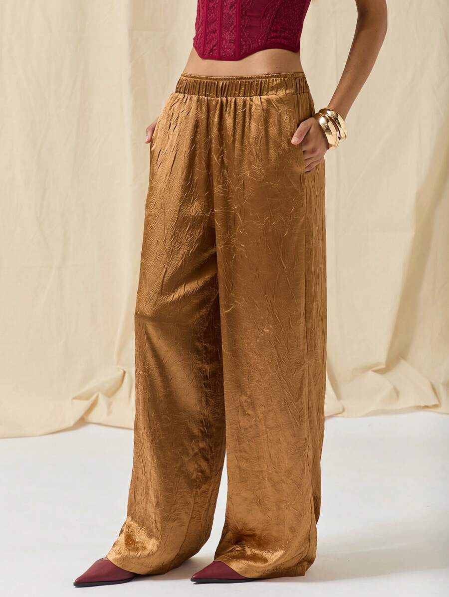 COSMINA Damskie spodnie casualowe w jednolitym kolorze z kieszeniami i elastyczną talią