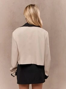 MISSGUIDED Designer Cropped Racing Style Sports Jacket Lightweight Zip Front Athletic Fall Spring Fashion Outerwear - Apricot - View 2