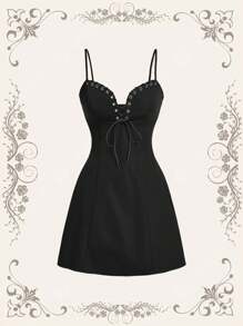 SHEIN MOD Váy cổ điển buộc dây kim loại màu đen cỡ lớn thập niên 70, Váy đi học, Váy đi chơi, Váy phong cách phương Tây, Cho mùa hè - màu đen - Xem 1