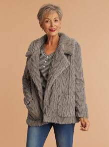 SHEIN LUNE Women's Casual Commuting Fluffy Collar Warm Fleece Jacket - Grey - View 1