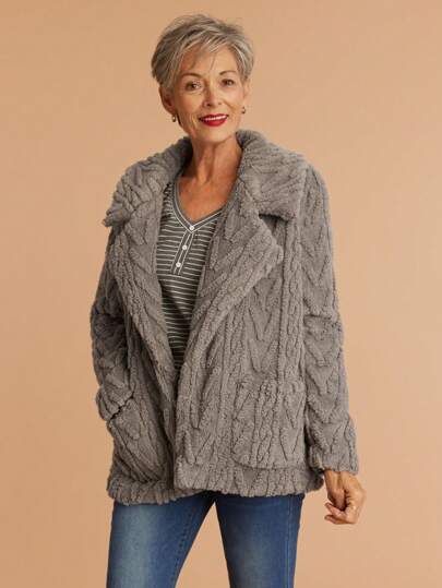 SHEIN LUNE Women's Casual Commuting Fluffy Collar Warm Fleece Jacket