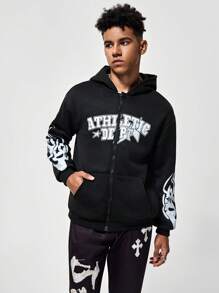 Teens/Youth (Boys) Long Sleeve Letter Print Minimalist Hoodie Pullover, Casual Daily Wear