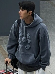 DAZY Men's Casual Letter Embroidered Hoodie, Autumn - Blue - View 1