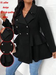 Calvaya Plus Size Casual Double Breasted Jacket, Autumn/Winter Fall Cloth For Women - Black - View 7