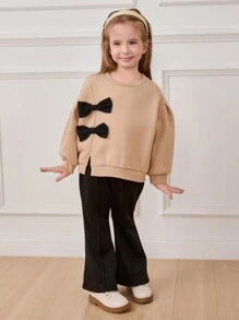 Cozy Pixies 适合年轻女孩的 3D 蝴蝶结圆领落肩套头衫 - 彩色 - 查看 5