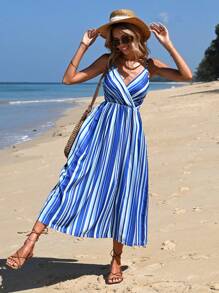 RueChic Striped Print Cami Dress - Blue - View 5
