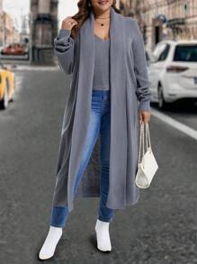 SHEIN LUNE Plus Size Solid Color Sleeveless Sweater Top And Cardigan Set, Autumn - Grey - View 6