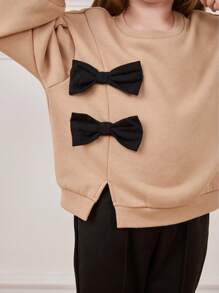 Cozy Pixies 适合年轻女孩的 3D 蝴蝶结圆领落肩套头衫 - 彩色 - 查看 14