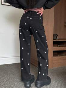 DAZY 1 条女式休闲纽扣前口袋印花牛仔裤