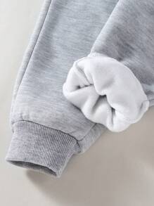 SHEIN Baby Girls 2024 New Collection Crew Neck Sweatshirt With Embroidered Flower & Letter Design, Autumn/Winter Casual 2pcs Set