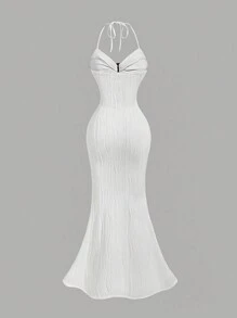 SHEIN MOD Apricot Elegant White Summer Casual Vacation Holiday Halter Neck Cocktail Dress For Women Masquerade Ball Greek Goddess Party Event Dresses - Apricot - View 2