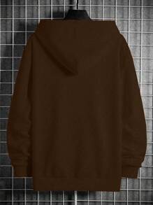 Manfinity Homme Men's Casual Letter Print Pullover Hooded Sweatshirt, Minimalist Design For Everyday Wear, For Fall, Long Sleeve Top - Brown - View 2