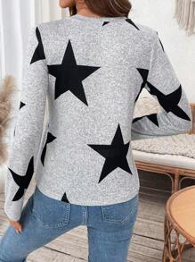 SHEIN LUNE 女士柔软圆点长袖 T 恤，款式，2024 年秋季 - 灰色 - 查看 2