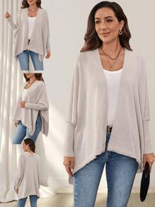 EMERY ROSE Women's Solid Color Minimalist Long Sleeve Cardigan, Casual Daily Wear