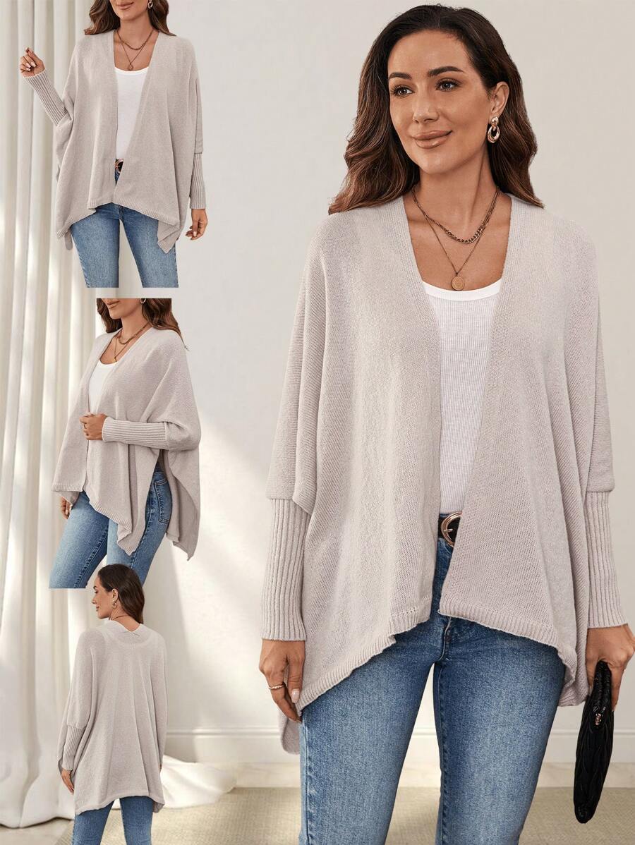 EMERY ROSE Women's Solid Color Minimalist Long Sleeve Cardigan, Casual Daily Wear