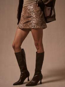 MUSERA Minifalda esponjosa con estampado de leopardo, estilo Y2K, sexy para primavera y verano