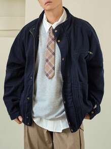 DAZY Men's Solid Color Button-Front Long Sleeve Casual Denim Jacket, Autumn - Blue - View 4