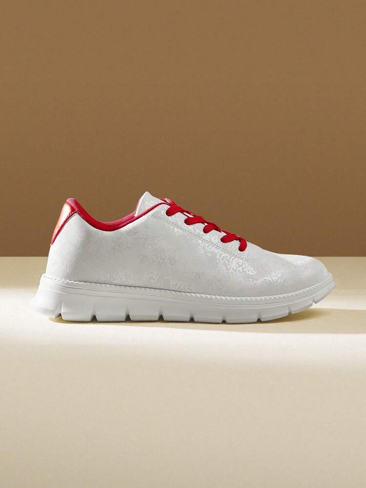 CUCCOO EASI Fashionable White And Red Floral Design Lightweight, Soft, Casual, Breathable, Comfortable Sneakers Suitable For Outdoor Activities, Vacation, Daily Life Tainers