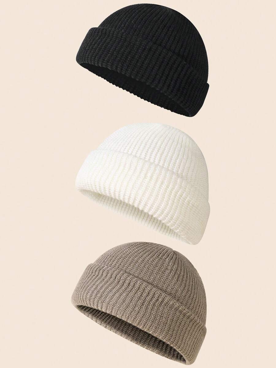 3 件套纯色简约休闲针织帽男士 - 彩色 - 查看 1