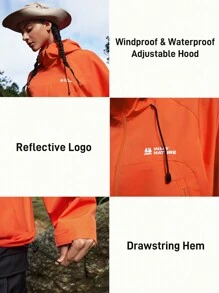 In My Nature 女士字母刺绣抽绳连帽户外夹克 - 橘色 - 查看 5