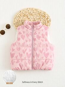 Cozy Pixies 女婴心形图案保暖内衬厚无袖背心，百搭又舒适 - 粉色 - 查看 8
